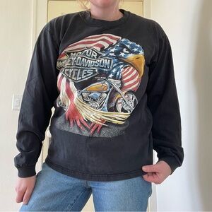 Vintage 1980s made in USA Harley Davidson longsleeve eagle American Flag shirt